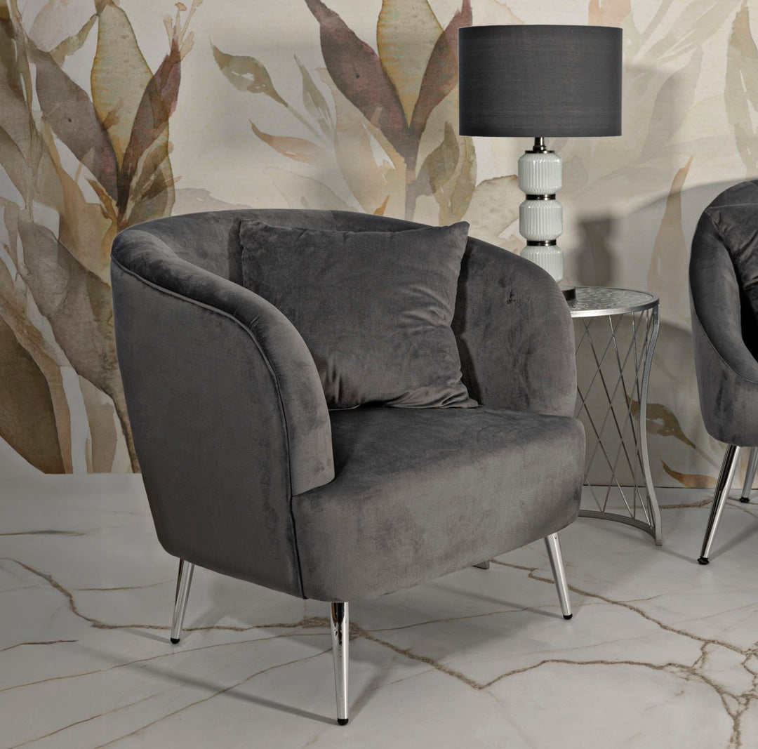 Glam stol i sølv af fyrretræ træ, mdf, polyester og metal – 73x66x78 cm