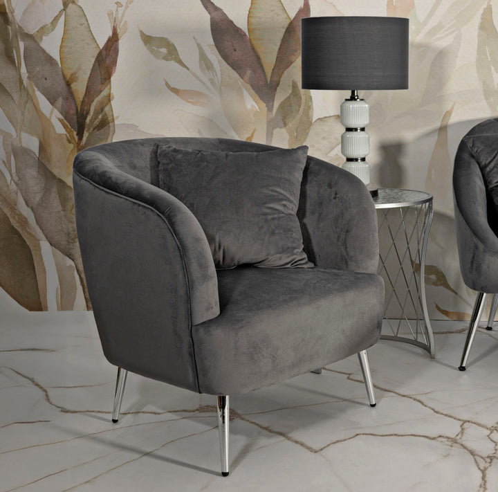 Glam stol i sølv af fyrretræ træ, mdf, polyester og metal – 73x66x78 cm