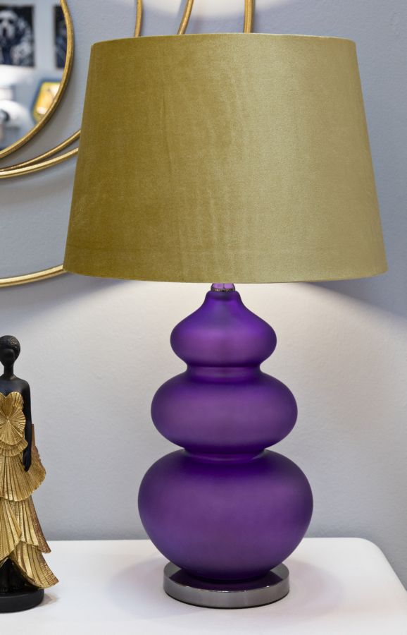 Bordlampe i glas, jern og stof – 40x70 cm