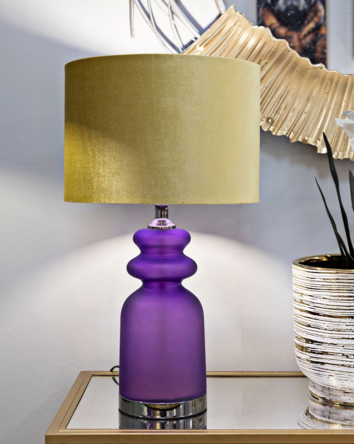 Bordlampe, glas, jern og stof – 32x5x57 cm