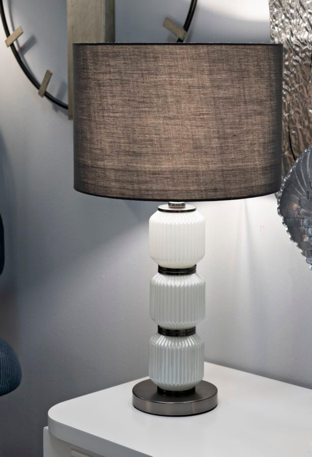 Bordlampe i glas, jern og stof – 32x5x57 cm