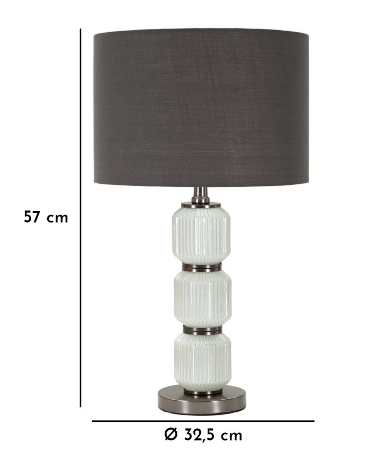 Bordlampe i glas, jern og stof – 32x5x57 cm