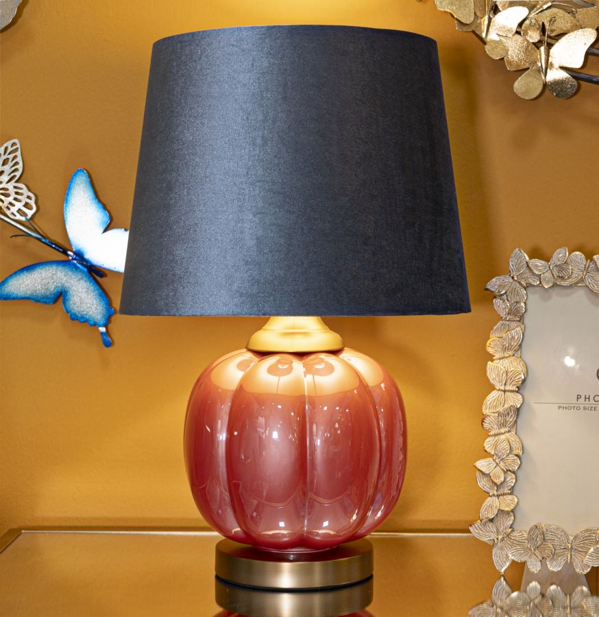 Bordlampe i glas, jern og stof – 32x5x50 cm