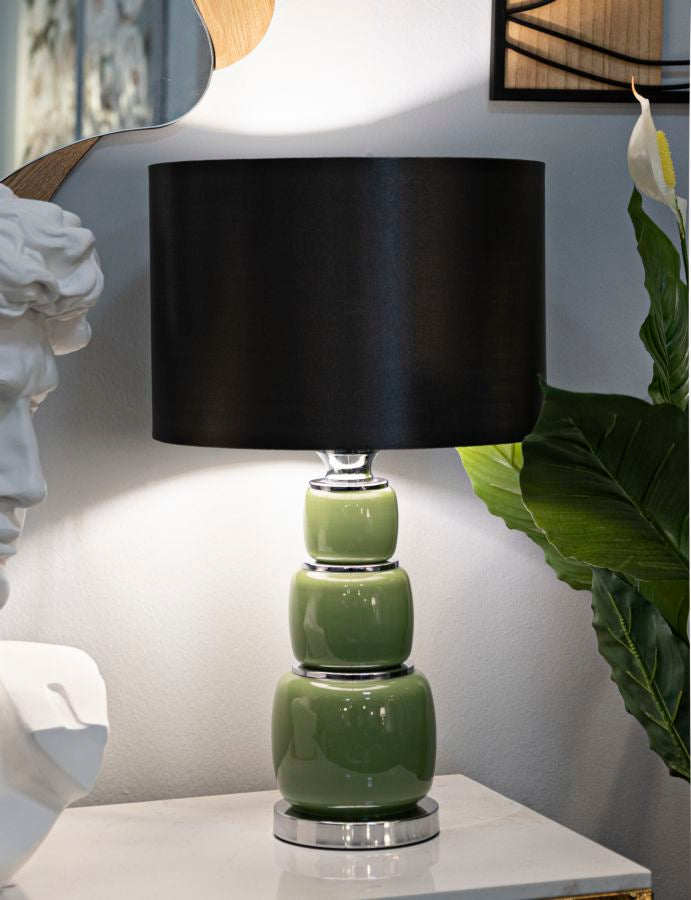 Bordlampe i glas, jern og stof – 32x5x55 cm