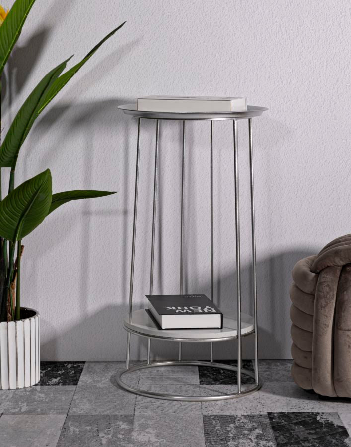 Glam bord i sølvfarve, metal og kunstig marmor – 40x76 cm