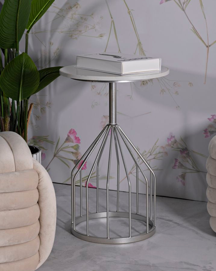 Glam bord i sølvfarve, metal og kunstig marmor – – 37x5x58 cm