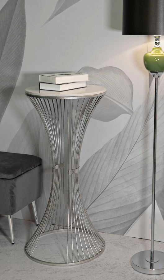 Glam bord i sølvfarve, metal og kunstig marmor – 50x100 cm