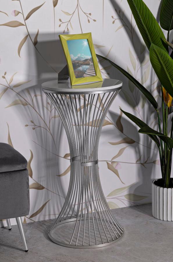 Glam bord i sølvfarve, jern og kunstig marmor – 40x79 cm