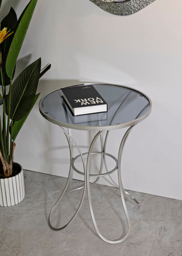 Glam bord i sølvfarve, jern og glas – 56x68 cm