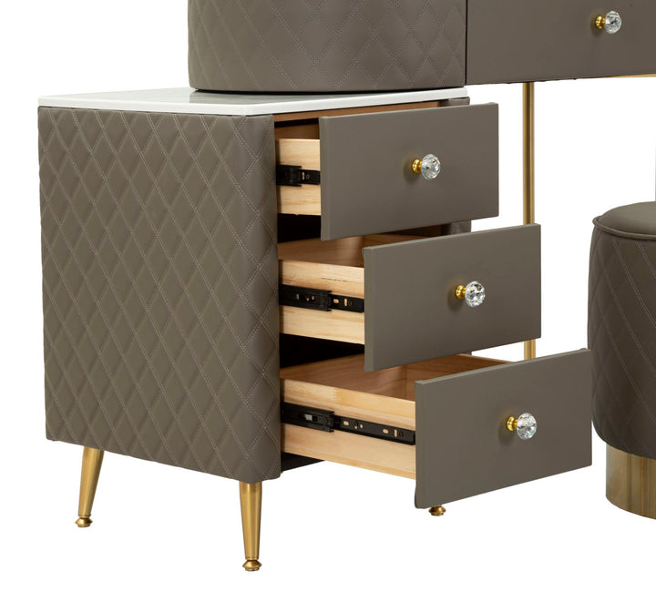 Glam sminkebord med skammel, guldfarvede kanter, 120x40x75, 36x39 cm