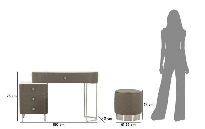 Glam sminkebord med skammel, 120x40x75, 36x39 cm