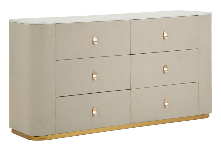 Glam kommode i guldfarve, fyrretræ, mdf og metal – 140x45x76 cm