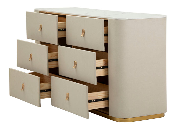 Glam kommode i guldfarve, fyrretræ, mdf og metal – 140x45x76 cm