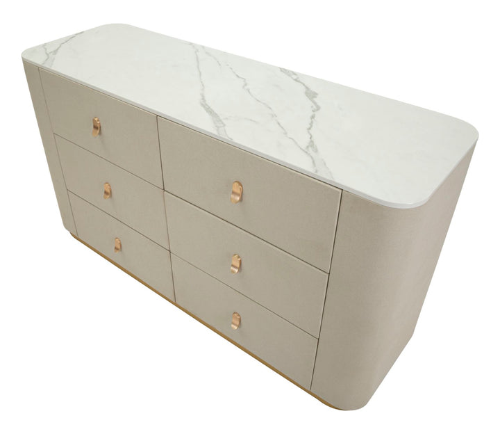 Glam kommode i guldfarve, fyrretræ, mdf og metal – 140x45x76 cm