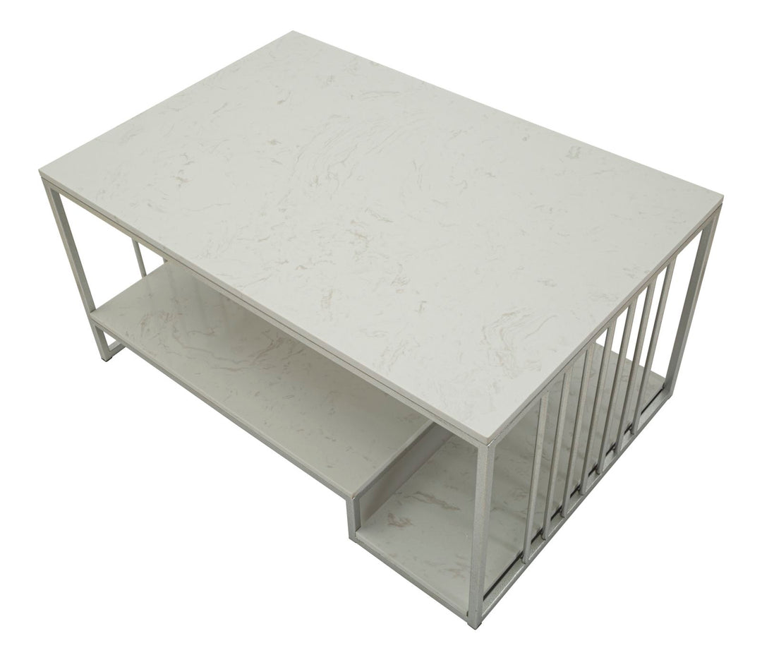 Glam bord i hvid, metal og kunstig marmor – 90x60x45 cm