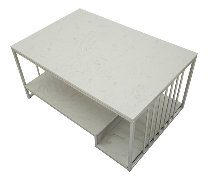 Glam bord i hvid, metal og kunstig marmor – 90x60x45 cm