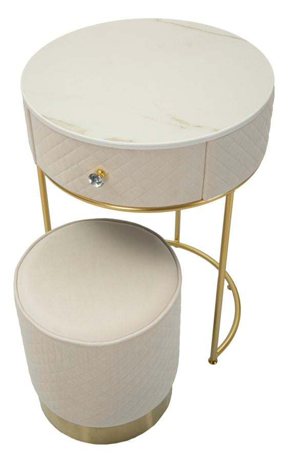 Glam bord i fyrretræ, mdf og metal, hvid med guldfarve – 52x70 36x39 cm