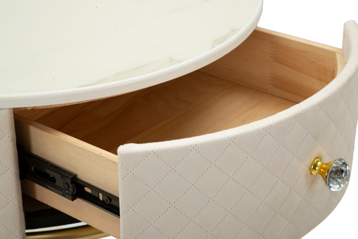 Glam bord i fyrretræ, mdf og metal, hvid med guldfarve – 52x70 36x39 cm