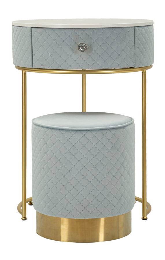 Glam bord i fyrretræ, mdf og metal, lyseblå med guldfarve – 52x70 36x39 cm