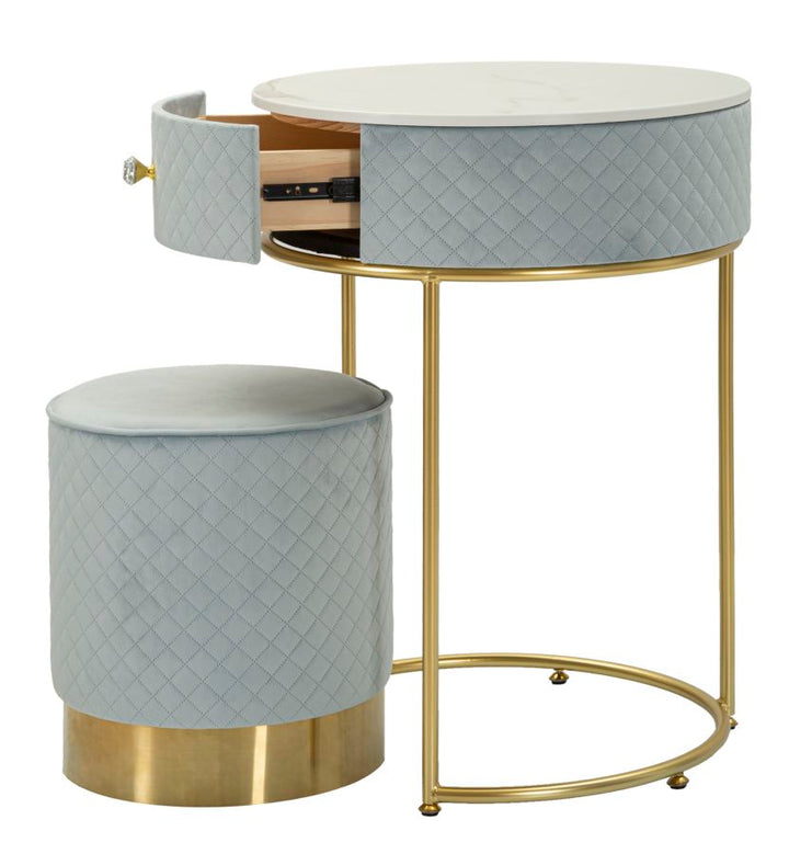 Glam bord i fyrretræ, mdf og metal, lyseblå med guldfarve – 52x70 36x39 cm