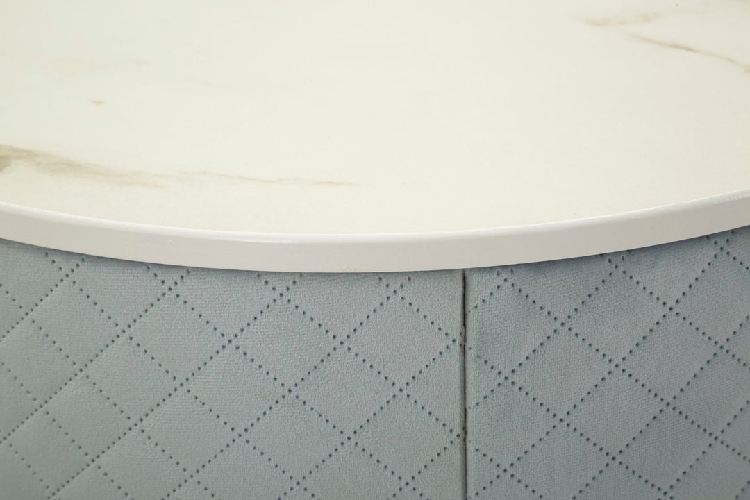 Glam bord i fyrretræ, mdf og metal, lyseblå med guldfarve – 52x70 36x39 cm