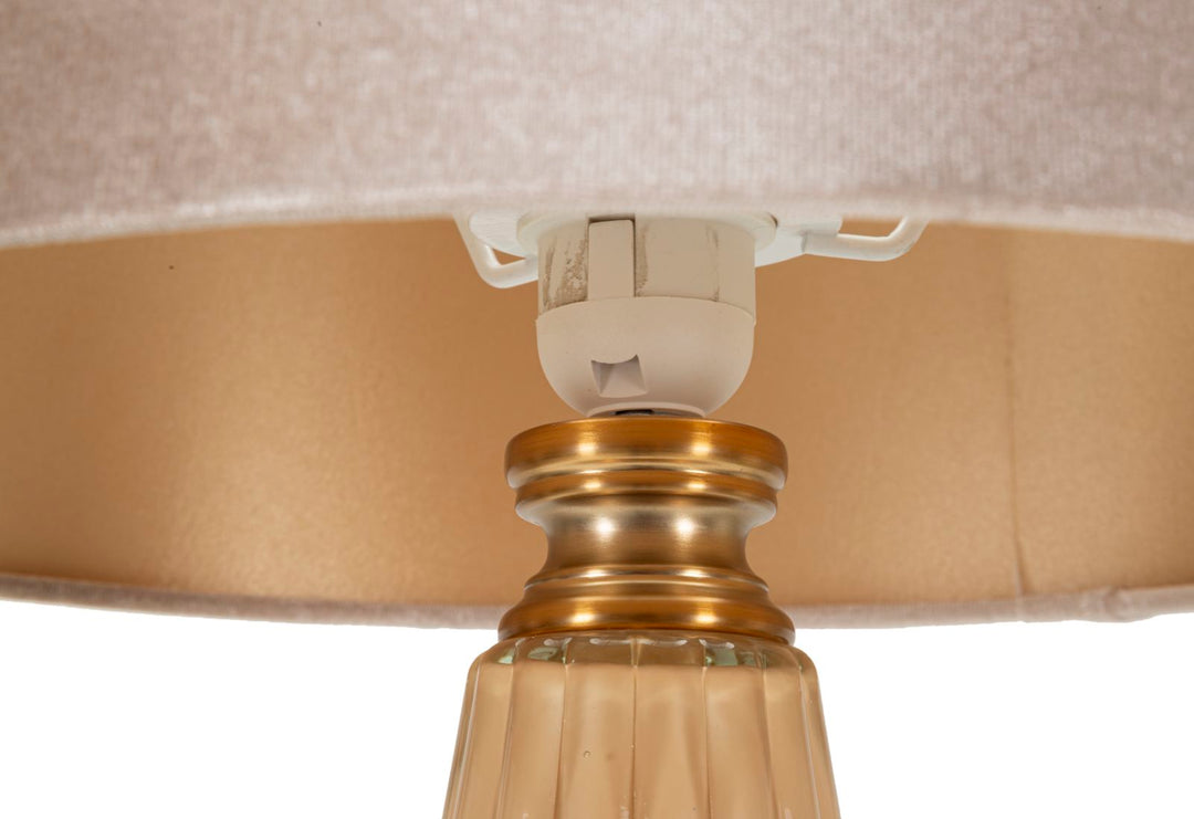 Glam bordlampe i guldfarve, glas, metal og stof – 36x5x68 cm