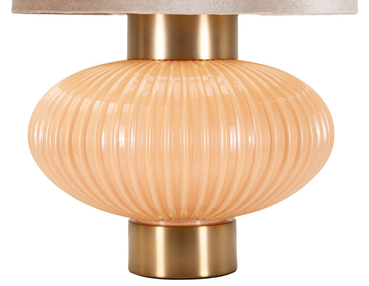 Glam bordlampe i guldfarve, glas, metal og stof – 33x49 cm