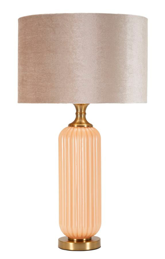 Glam bordlampe i guldfarve, glas, metal og stof – 35x64 cm