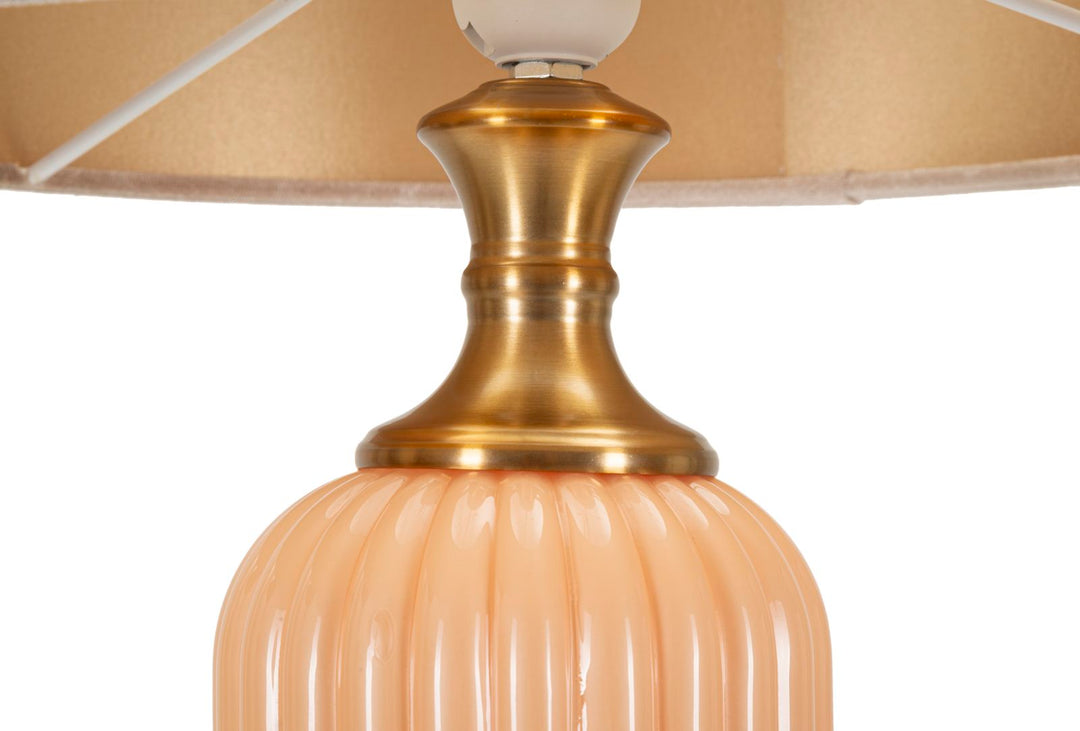 Glam bordlampe i guldfarve, glas, metal og stof – 35x64 cm