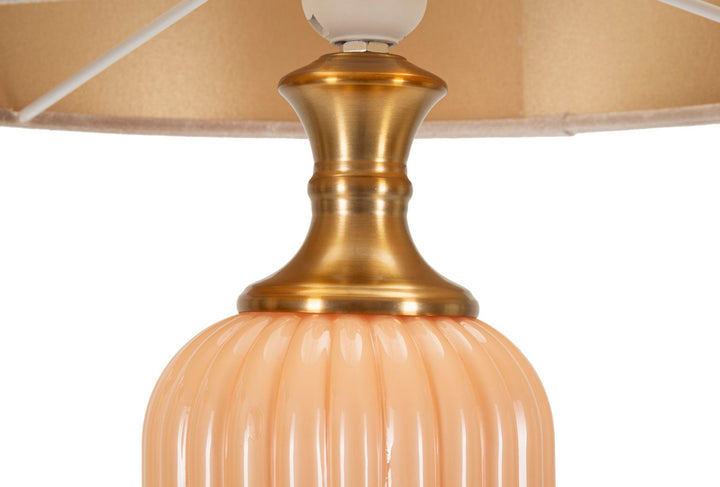 Glam bordlampe i guldfarve, glas, metal og stof – 35x64 cm
