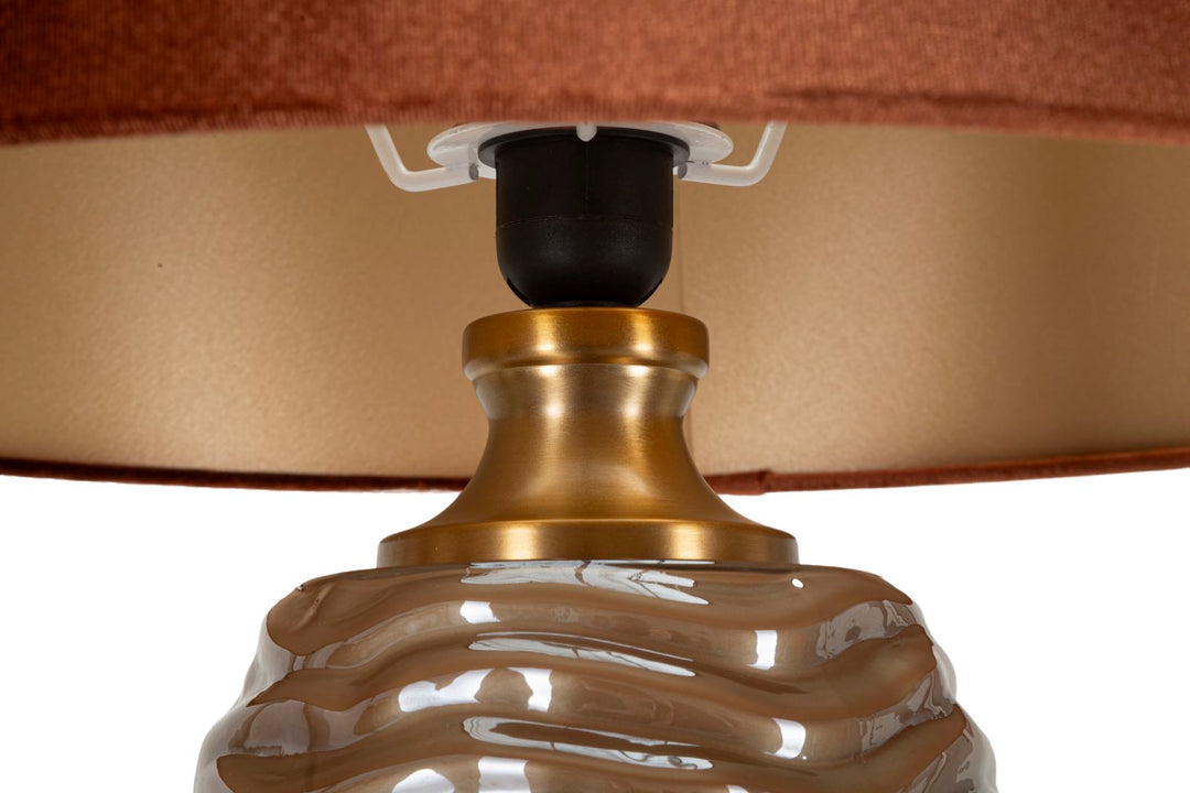 Glam bordlampe i guldfarve, glas, metal og stof – 45x5x79 cm