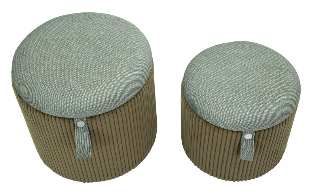 Taburetter i grøn, mdf og polyester – 38x38 32x28 cm