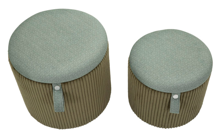Taburetter i grøn, mdf og polyester – 38x38 32x28 cm