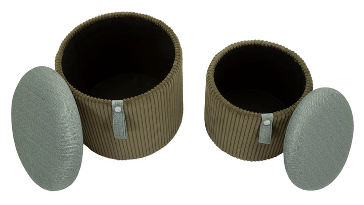 Taburetter i grøn, mdf og polyester – 38x38 32x28 cm