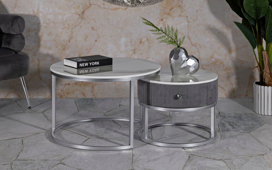 Glam bord i sølvfarve, træ, mdf og metal – 70x45 50x40 cm