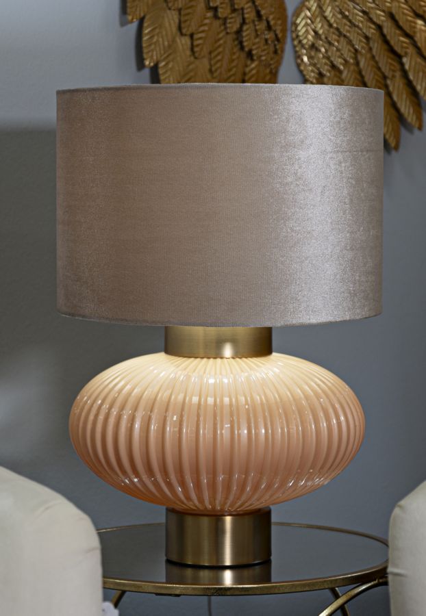 Glam bordlampe i guldfarve, glas, metal og stof – 33x49 cm