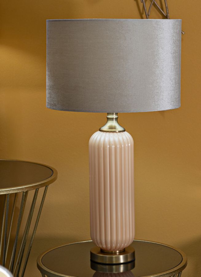 Glam bordlampe i guldfarve, glas, metal og stof – 35x64 cm