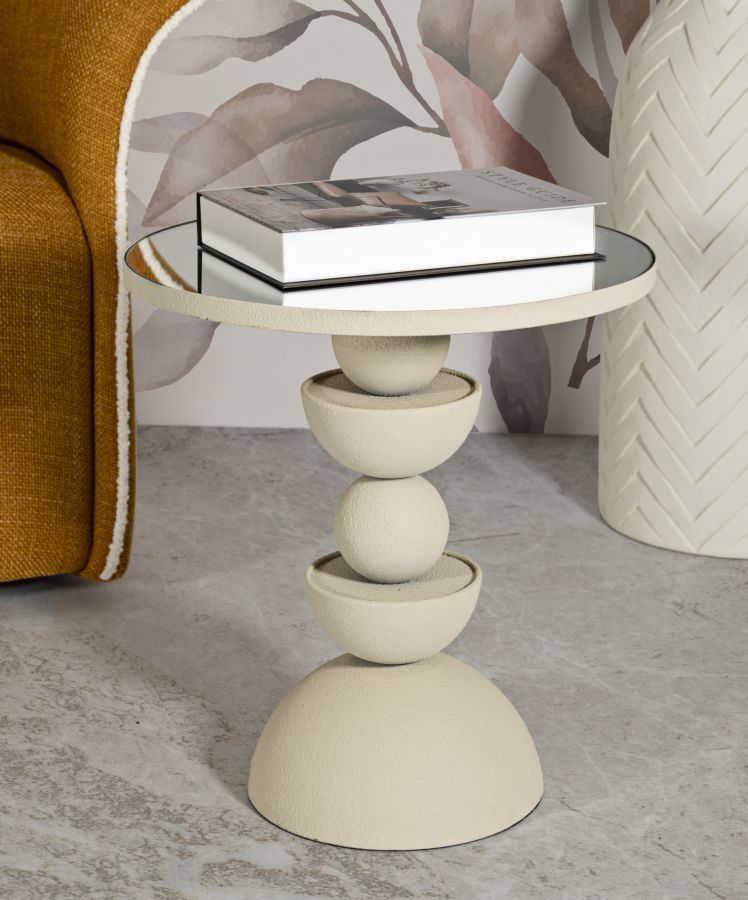 Bord i creme, jern og glas – 40x5x42 cm