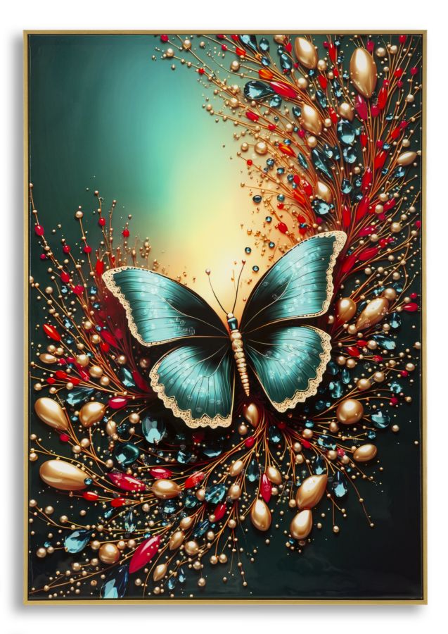 Lærredsprint Sommerfugl med ramme -B- (70 x 4 x 100 cm)