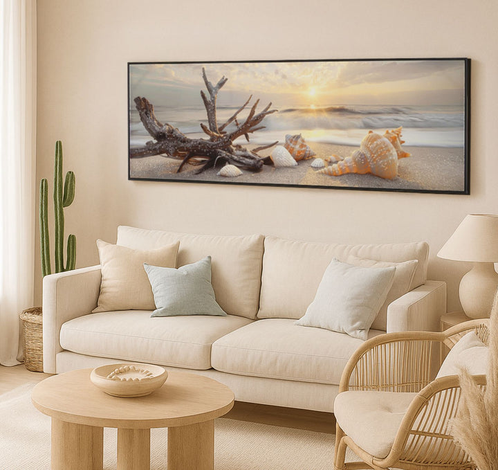 Lærredsprint Strand med ramme -B- (152 x 4 x 52 cm)