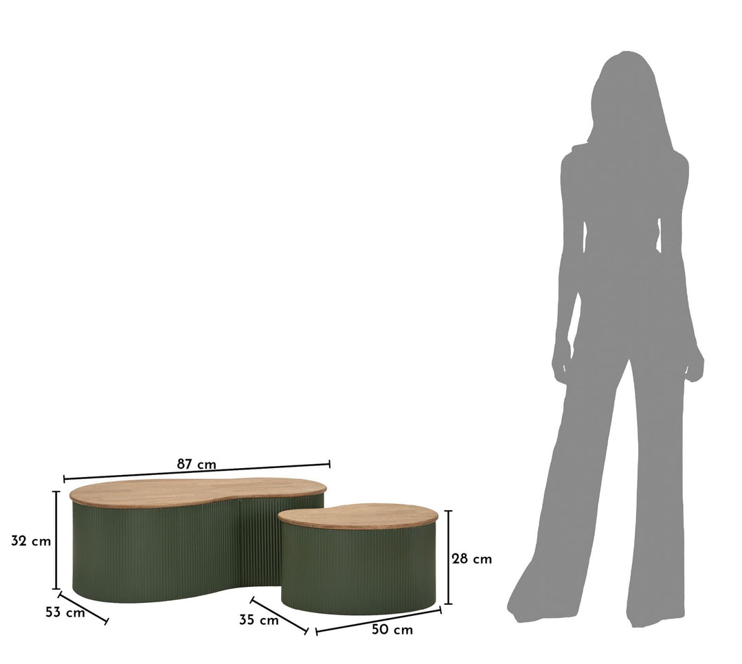 FRANKFURT SOFABORD GRØN SÆT MED 2 STK. CM 87X53X32-50X35X28