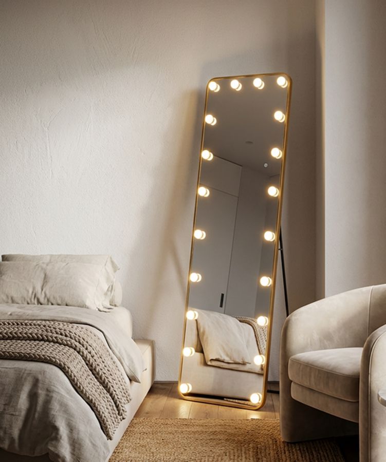 LED GULVSPEJL HOLLYWOOD REKTANGULÆR CM 50X6-45X160 (3 LYSFARVER)