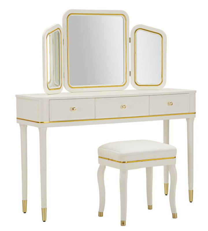 CAMILLE SMINKEBORD MED SPEJL OG SKAMMEL HVID CM 120X37X79-104X2,5X56-44X34X48