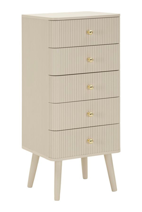 Kommode med 5 skuffer, 37,5X34X89 cm, hvid