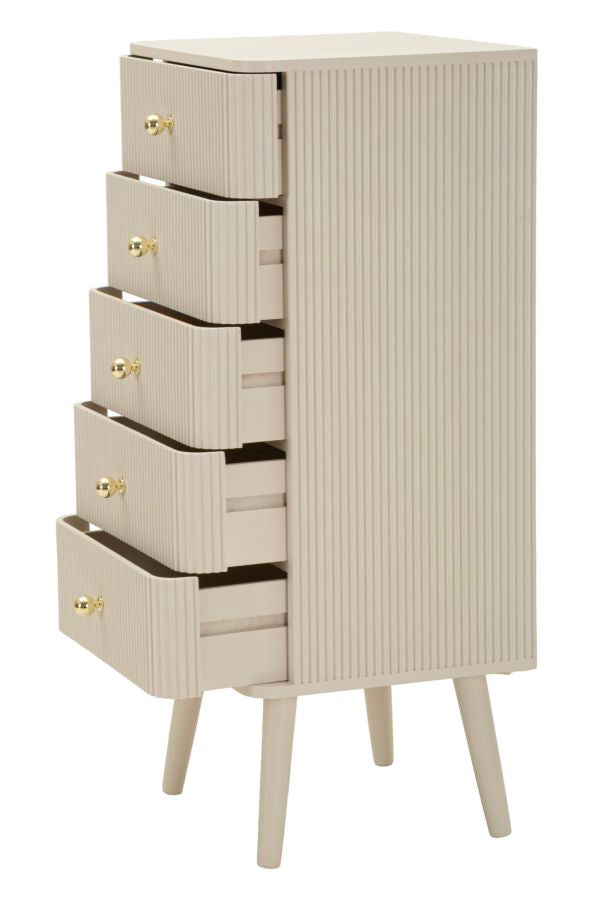 Kommode med 5 skuffer, 37,5X34X89 cm, hvid