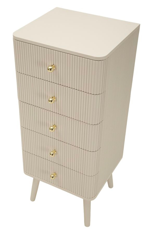 Kommode med 5 skuffer, 37,5X34X89 cm, hvid