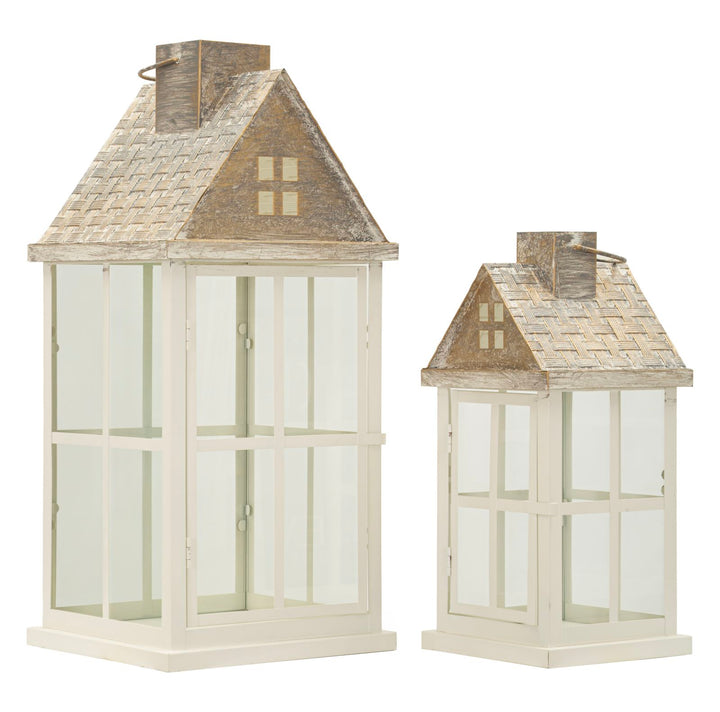 HOME LANTERN – Sæt med 2 lanterner i træ og metal (24,5 x 24,5 x 55 cm / 17 x 17 x 37,5 cm)