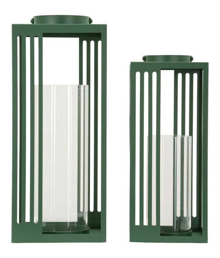 LINEE LANTERN – Sæt med 2 lanterner i grøn (18,3 x 18,3 x 43,5 cm / 15 x 15 x 36,5 cm)