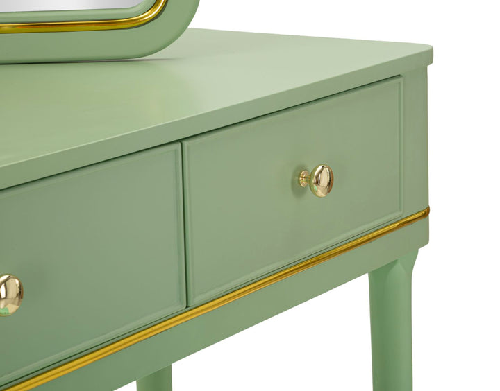 CAMILLE SMINKEBORD MED SPEJL OG SKAMMEL GRØN CM 120X37X79-104X2,5X56-44X34X48