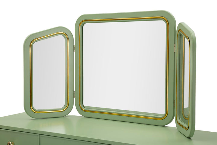 CAMILLE SMINKEBORD MED SPEJL OG SKAMMEL GRØN CM 120X37X79-104X2,5X56-44X34X48